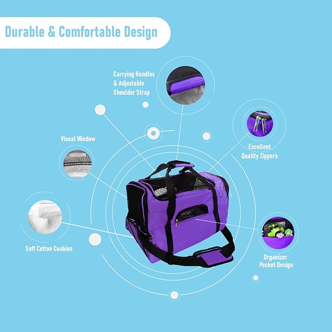 Expandable Cat Carrier for Travel, Soft-Sided Pet Carrier for Cats and Small Dogs, Airline Approved, Comfortable & Breathable Cat Carrying Bag with Adjustable Strap for Daily Use & Airplane(Purple)