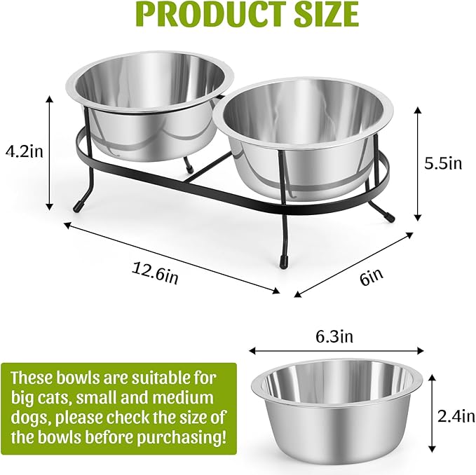 Stainless Steel Raised Dog Bowls with Stand 2 Removable Pet Feeder 15 °Tilt Elevated Pet Water Food Bowls for Dogs Cats Rabbits