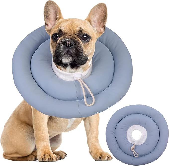 IDOMIK Dog Recovery Collar, Waterproof Soft Dog Cone After Surgery, Comfy Protective Elizabethan Collar Alternative for Dogs Cats, Adjustable Pet Neck Donut Cone Anti-Licking Biting Wounds,Blue,M