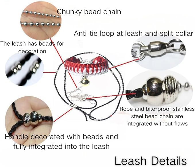 Squirrel Traction Rope Strap Anti-Biting Chain Rope, Small Animal Walking Collar Harness with Lead Leash for Hamster Gerbil Rat Mouse Ferret Chinchilla (Red)