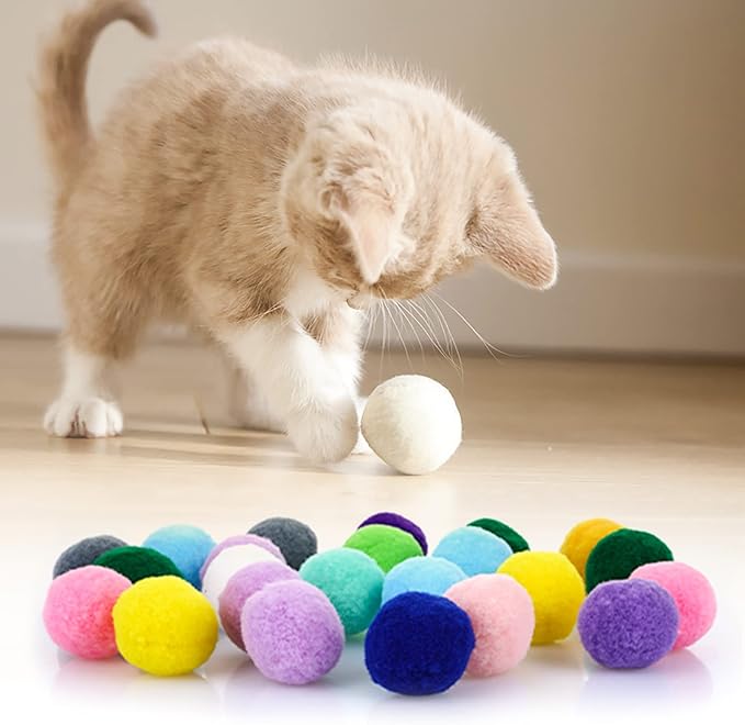 Molain Large Cat Toy Balls, Soft Cat Balls 1Inch Kitten Pom poms Ball Cat Play Toy (50 Pcs)