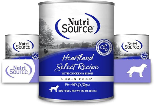NutriSource Grain Free Heartland Select Recipe Dog Food, Premium Wet Dog Food, 12.3 Ounce (Pack of 12)