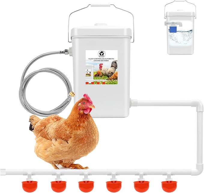 Automatic Chicken Waterer Float Controlled, 3 Gallons Poultry Waterer Dispenser with Hose Attachment, Poultry Automatic Drinking Accessories for Chicks, Duck, Goose, Turkey