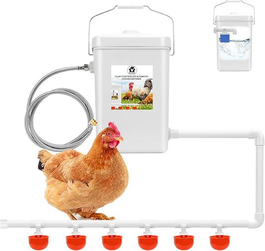 Automatic Chicken Waterer Float Controlled, 3 Gallons Poultry Waterer Dispenser with Hose Attachment, Poultry Automatic Drinking Accessories for Chicks, Duck, Goose, Turkey