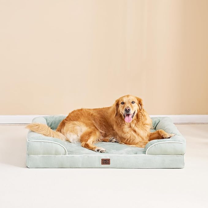 EHEYCIGA Orthopedic Large Dog Bed, Waterproof Memory Foam, Non-Slip Bottom, Sage Green, 36"L x 27"W x 6.5"Th