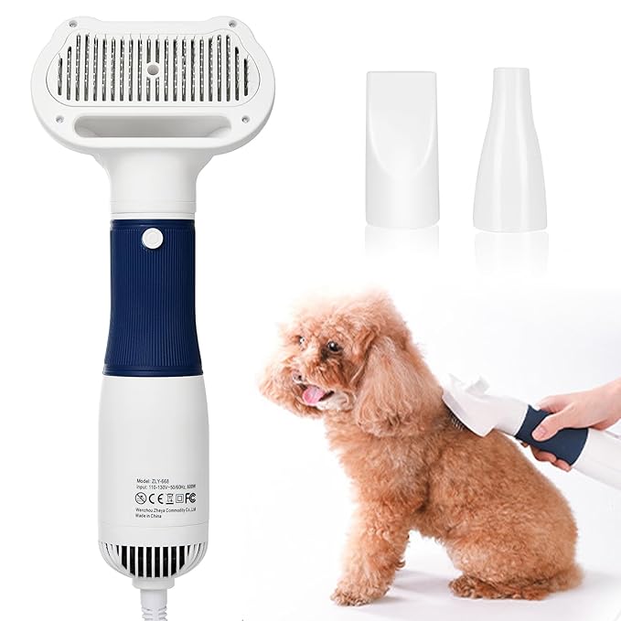 3-in-1 Pet Hair Dryer & Slicker Brush for Dogs & Cats – Portable, Quiet, Adjustable Temp, Overheat Protection Dog Hair Dryer