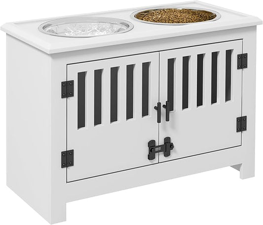 PawHut Large Elevated Dog Bowls with Storage Cabinet - 37L Capacity, Raised Dog Bowl Stand Feeding Station, White