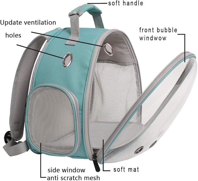 Small Animal Portable Backpack Carrier with Leather Harness and Leash Set,Space Capsule Clear Bubble Window Travel Backpack for Bearded Dragon,Guinea Pig,Rabbit,Airline Approved