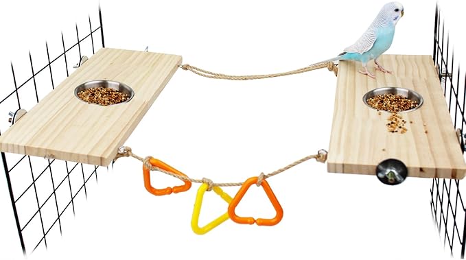 FlidRunest 2 Pack Bird Perch Bird Feeding Cup Parrot Wood Perch Stand Toy Bird Cage Accessory for Parakeet Lovebird Conure Budgie Canary Finch Small Parrots 11.8x5.1 Inches