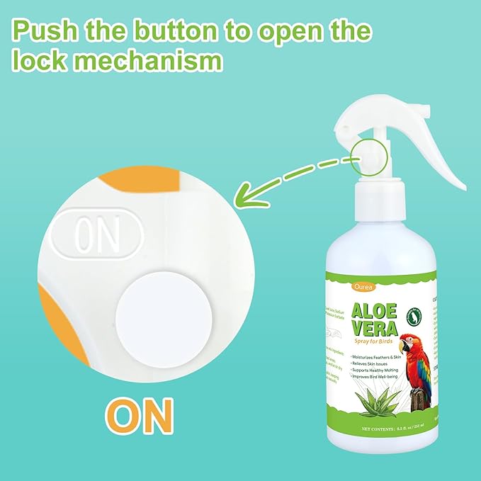 Aloe Vera Bird Spray, Moisturizes Feathers Soothes Dry Itchy Skin, Supports Molting Healthy Plumage, Prevent Feather Plucking Gentle Care, Safe Effective for Parrots Finches All Birds, Odor-Free