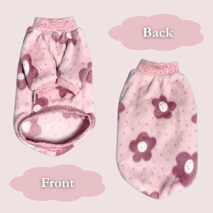 Cat Flannel Floral Clothes, Warm Soft Winter Jumpsuit Flower Prints Sweater Shirt Clothing for Hairless Sphynx, Devon & Indoor Kittens (Blue, XS)