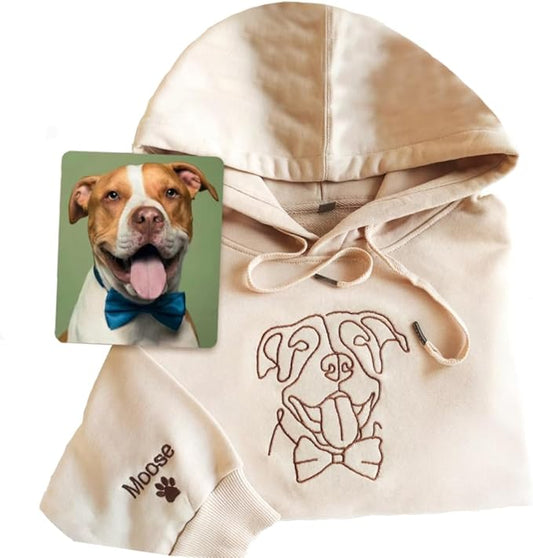 GODLOVER Custom Embroidered Dog Mom Sweatshirt and Hoodie, Line Art Dog Cat Image, Personalized Portrait Shirt, Custom Dogs Name On Sleeve, Dogs Mom Sweatshirts, Pet Lover Gifts, Sweatshirts For Women