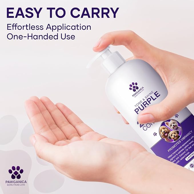 Pawganica 2-in-1 Purple Shampoo for Dogs, Supports Coat Whitening & Softness, pH-Balanced, Fur Whitening Dog Shampoo and Conditioner, Shampoo for Smelly Dogs 16 fl oz