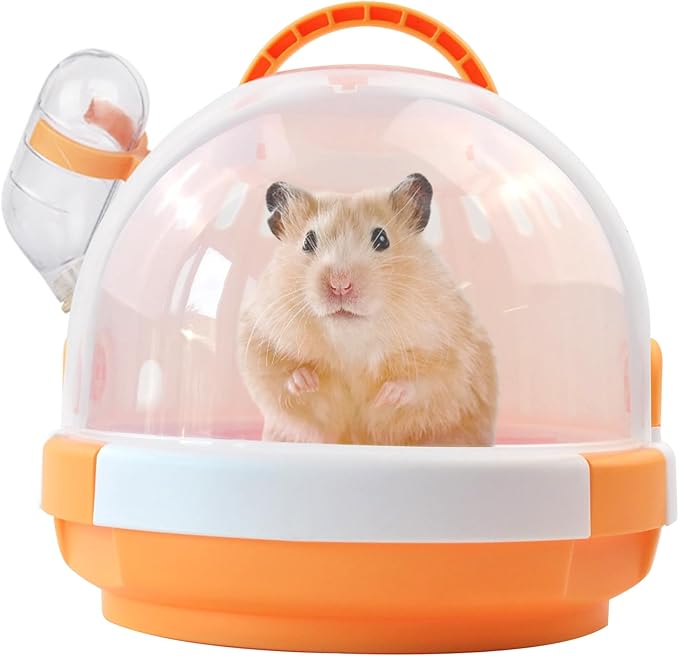Hamster Carrier Cage with Water Bottle,Portable Dwarf Hamster Travel Carrier Plastic Guinea Pig Carrier Small Animal Breathable Outdoor Cage for Hamsters Chinchillas Hedgehog (Orange)