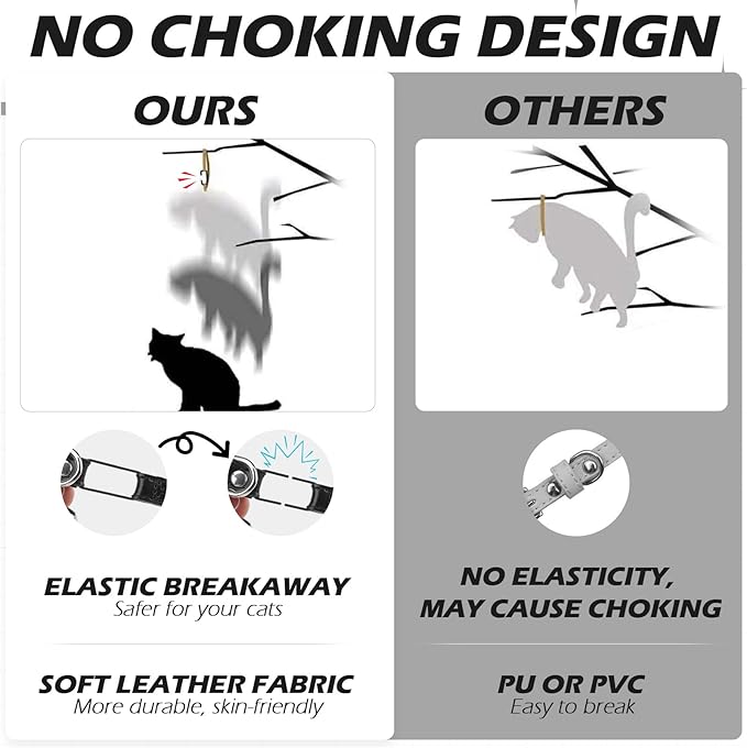 EXPAWLORER Halloween Leather Cat Collar - Adjustable Pet Collar with Rivet Spike for Girl Boy Cats, Punk Accessories with Bell & Durable D-Ring,Silver Square Nails