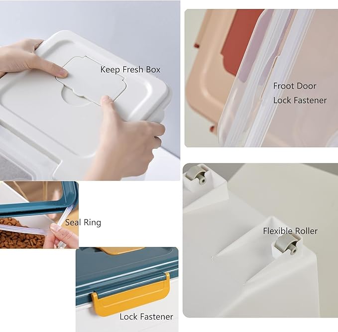 50 lbs Flour Storage Container, 2 Pack Rice Storage Container with Measuring Cup & Scoop, Pet Food Storage Container Dog Cat Food Bin, Green