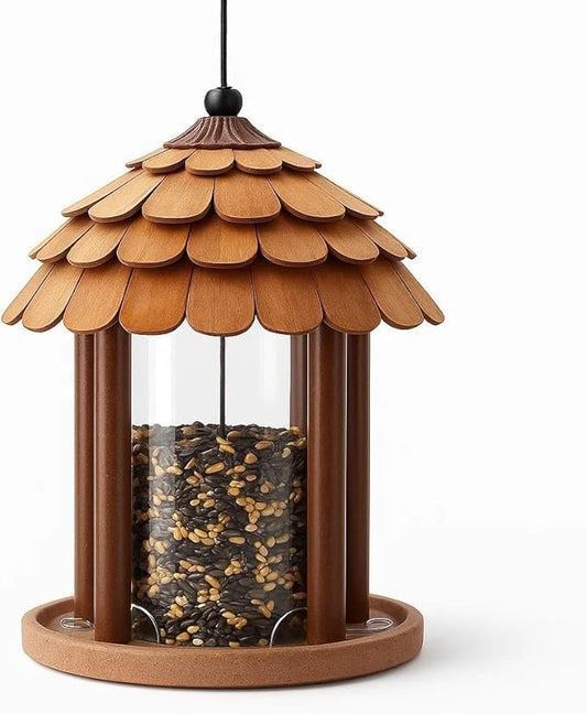 Gazebo Bird Feeder - Going Green Outdoor Garden Decorative Creation - 3 Lbs Capacity - Solid Cedar Wood Squirrel Proof Secure Lock, Assembling Needed