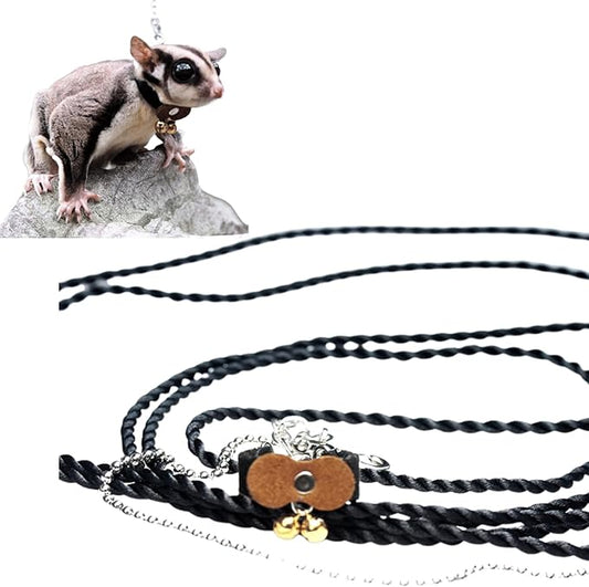 Sugar Glider Traction Rope Strap Anti-Biting Chain Rope, Small Animal Walking Collar Harness with Lead Leash for Hamster Gerbil Rat Mouse Ferret Chinchilla Squirrel (Coffee)