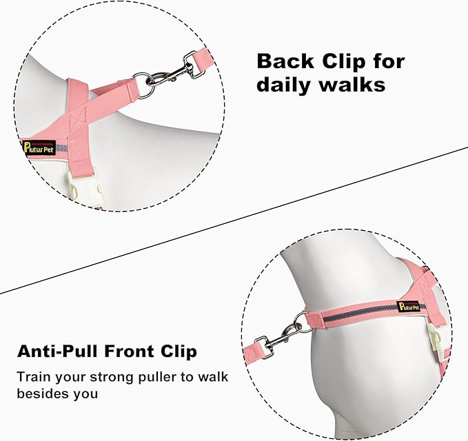 Plutus Pet Cotton Dog Harness and Leash Set, Reflective and Soft Padded, Quick Fit Vest Harness, for Small, Medium and Large Dogs, Pink, XXS