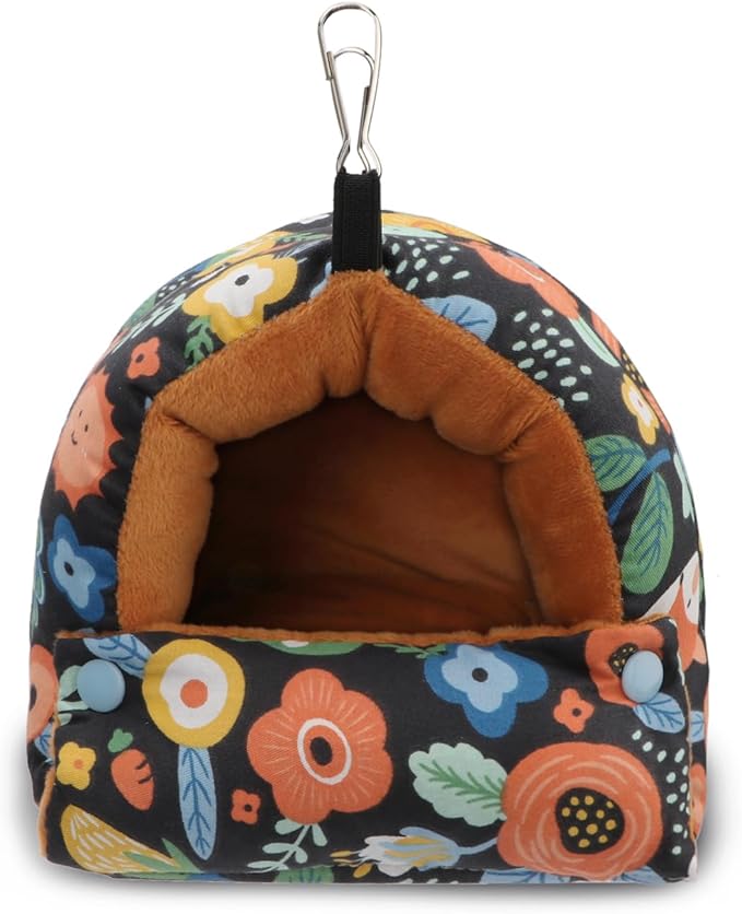 Wontee Bird Nest House Winter Warm Snuggle Hut Bird Bed Hanging Hammock for Parrots Budgies Parakeets Caique Senegal Cockatiels Conures (Small, Black)