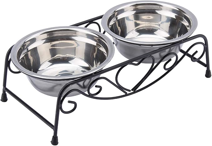 Double Dog Bowls Elevated, 26×14×8.5cm Elevated Dog Bowls with Stand, Stainless Steel Raised Dogs Bowl for Small Medium Dogs, Cats, Puppies
