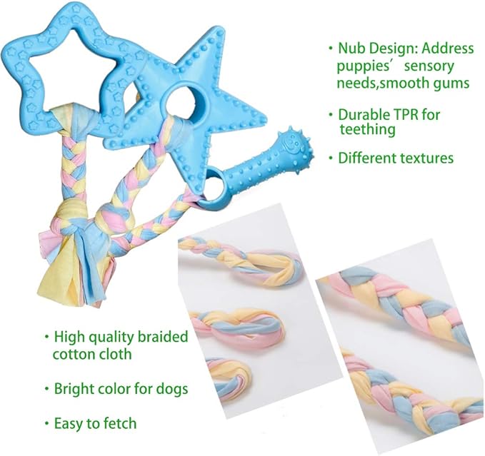 Puppy Toys for Teething, Puppy Chew Toys for Small Dogs, Puppy Supplies, Blue, Small Breed Corgi Size, 5 Pack