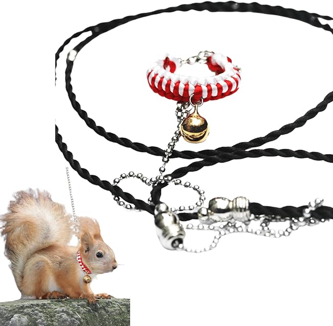 Squirrel Traction Rope Strap Anti-Biting Chain Rope, Small Animal Walking Collar Harness with Lead Leash for Hamster Gerbil Rat Mouse Ferret Chinchilla (Red)