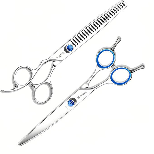 7.5in Curved Chunker Dog Grooming Scissors Kit, VG10 Steel Pet Shears Set, Professional Dog Trimming Scissors, for Rabbit Cat Face Body Hair Cutting Groomer or at Home, with Ergonomic Handle