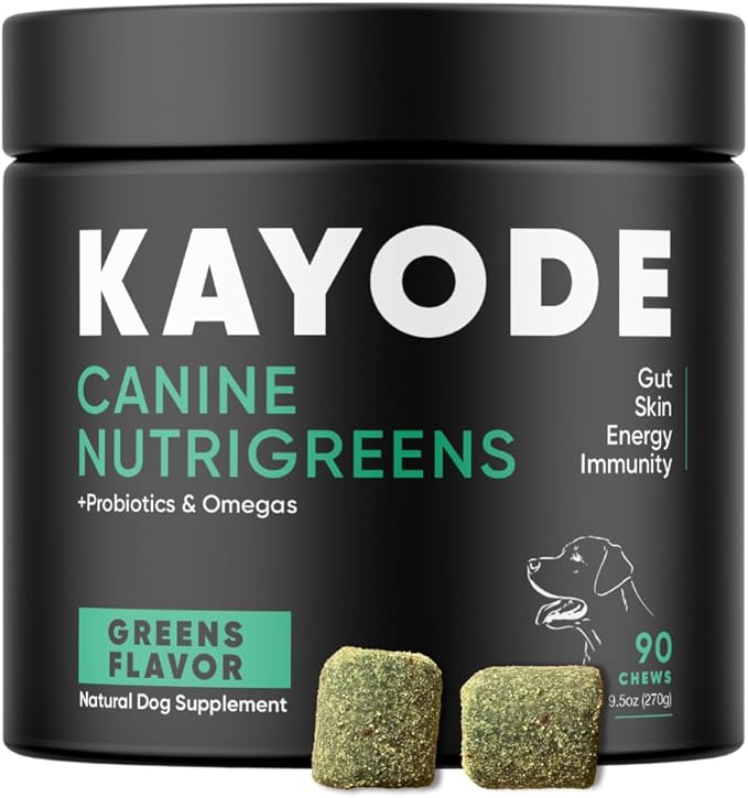 Canine NutriGreens - Natural Dog Vitamins & Probiotics for Dogs. No Messy Powder. Includes Spirulina, Kelp & Antioxidant Berry Mix. 6-in-1 Dog Supplements & Vitamins Chews. Super Greens for Dogs.