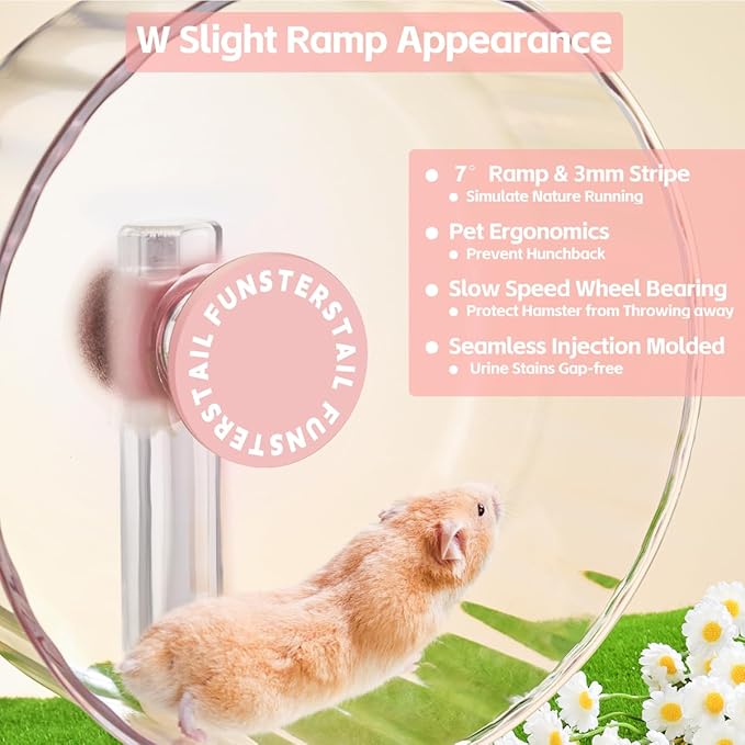 Super Silent Hamster Wheel 8.7 Inch, Magnetic Large Rat Wheel for Chinchilla, Gerbil, Guinea Pig, Cat, Mouse, Sugar Glider and Dwarf, Syrian Hamster Accessories (Peach Pink)