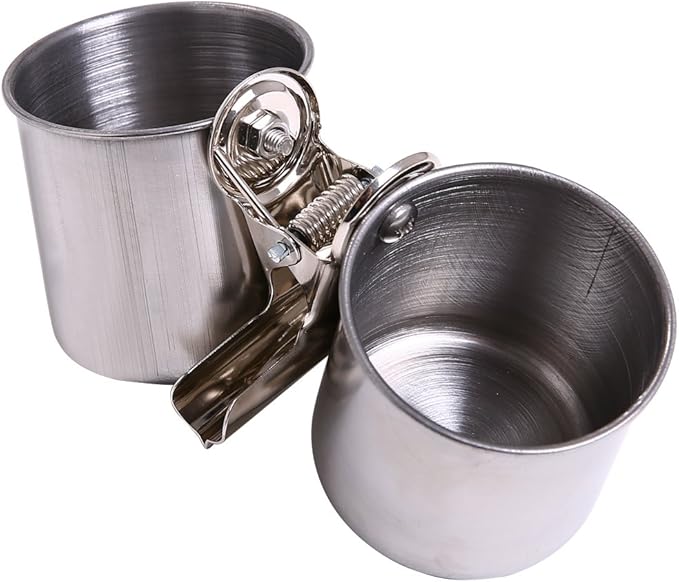 QBLEEV Bird Water Feeder Dishes Bird Bowl for Cage Coop Cups Parrot Food Hanging Pet Animal Stainless Steel Birdcage Bowls Feeding Perches Play Stand with Clamp