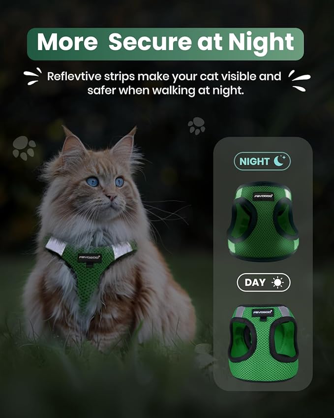 FAYOGOO Cat Harness and Leash Set | Upgrade Step-in Escape Proof Harness | Lightweight Soft Vest, No-Choke Design for Walking, Travel, Camping (Neon Green)