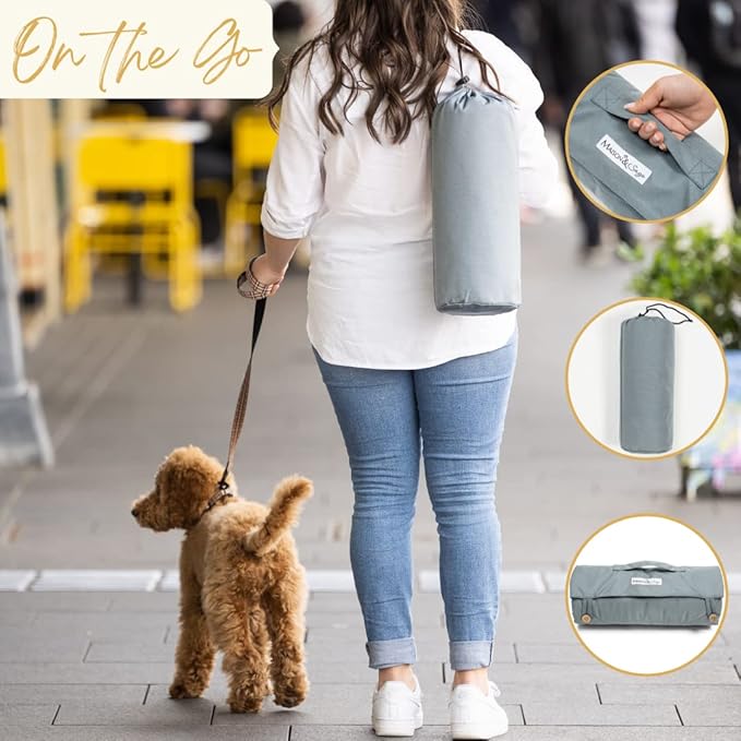 Portable Dog Mat - Waterproof & Foldable Pet Bed - Ideal for Indoor, Outdoor, Cafes, Travel, Camping, Grooming & Training - 39"x30" - Includes Carry Bag - Durable, Washable & Lightweight - Grey
