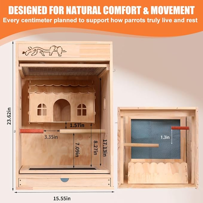 Large Bird Cage with Heater and Thermosta, Bird House Incubator, Bird Nesting Box, Birdcage Accessories, Wooden Birdhouse kit for Parrot Parakeet Cockatiel Lovebirds Budgie Finch Parrotlets Canary