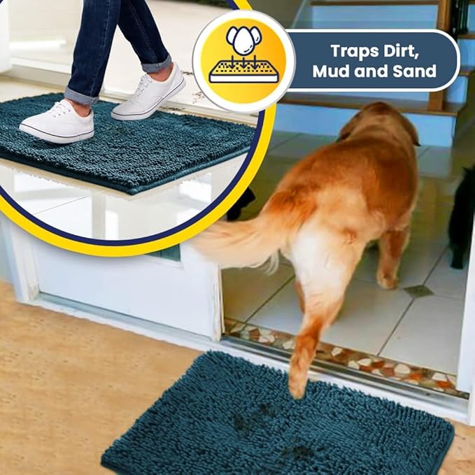 Muddy Mat® Shown on TV – Super Absorbent Door Mat Indoor, Microfiber Quick Dry Chenille Entryway Rug, Non-Slip Front Door Mat, Indoor Mats for Entryway, Machine Washable Pet Rug, Atlantic Blue 24"x36"
