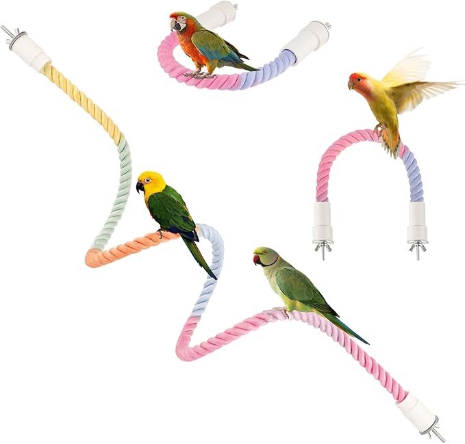 3Pcs Rope Perches for Bird Cages, Bendable Climbing Rope Cage Accessory Toy, Perfect for Parrots Cockatiels & Budgies, BirdToys, Swings & Ladders for Medium Birds