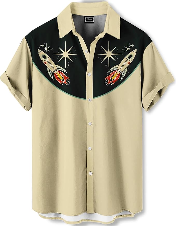 Men’s Hawaiian Shirt Western Cowboy Symmetrical Print Short Sleeve Button Down Casual Beach Holiday Summer Shirt