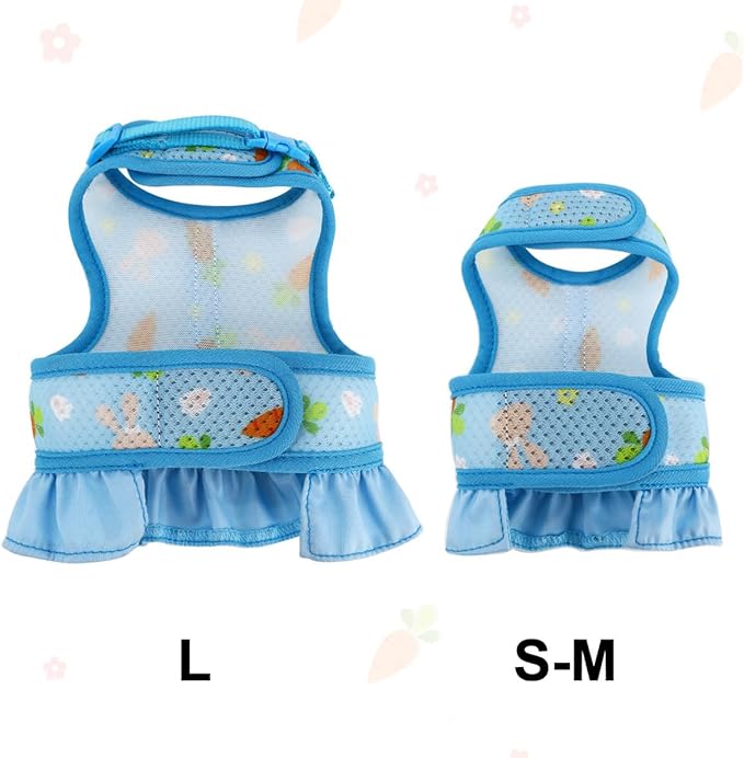 Bunny Harness and Leash,Proof Walking Escape Cute Floral Mesh Vest Breathable Rabbit Clothes for Bunnies, Hiking, Training for Ferret Kitten Puppy Small Pet Harness Blue M