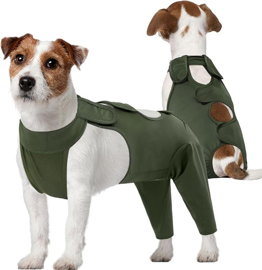 Kuoser Thigh Wound Protective Sleeve for Dogs, Dog Surgery Recovery Suit for Rear Legs, Dog Recovery Sleeve for Female Male Dogs, Dog Onesie After Surgery Pet Surgical Suit for Spay Neuter, Green
