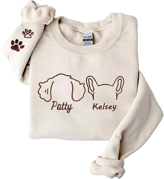 LOVELYPOD Custom Embroidered Dog Mom Sweatshirt with Dogs Names, Pet Photo Shirt, for Dog Lovers