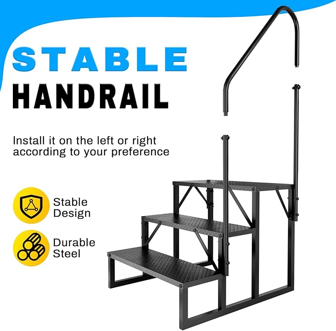 RV Step Stool, 3 Step Ladder, Hot Tub Steps with Handrail, Portable Pool Ladder, 660Lbs Heavy Duty Ladder Shelf Outdoor Mobile Home Stairs for Camper/Porch/SPA Pool/Pet Stairs(1 Pack)