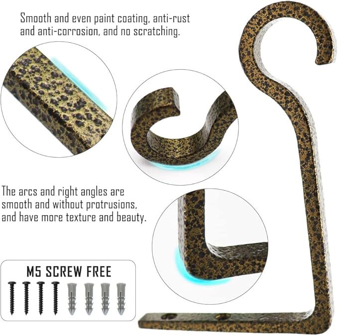 Hanging Plant Bracket 6inch Metal Plant Hook Shepherds Hook Decorative Wall Plant Hanger for Hanging Lanterns, Bird Feeder, Flower Basket, Home Decor Indoor & Outdoor (2, Gold Hammertone)