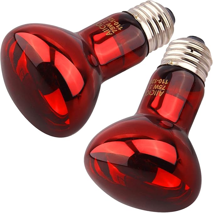 Aiicioo Reptile Red Night Light Bulb - 75W Reptile Heat Lamp Bulb Infrared Basking Spot Lamp for Bearded Dragon Lizard Turtle Hermit Crab Leopard Gecko Snake Chameleon Tank
