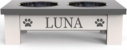 GrooveThis Woodshop Luxury Pet Feeder - Elevated Stand with Stainless Steel Bowls for Small Dogs & Cats, Anti-Slip, Easy Clean, Chic & Durable Design (X-Small, Grey)