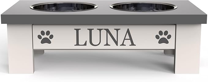 GrooveThis Woodshop Luxury Pet Feeder - Elevated Stand with Stainless Steel Bowls for Small Dogs & Cats, Anti-Slip, Easy Clean, Chic & Durable Design (X-Small, Grey)