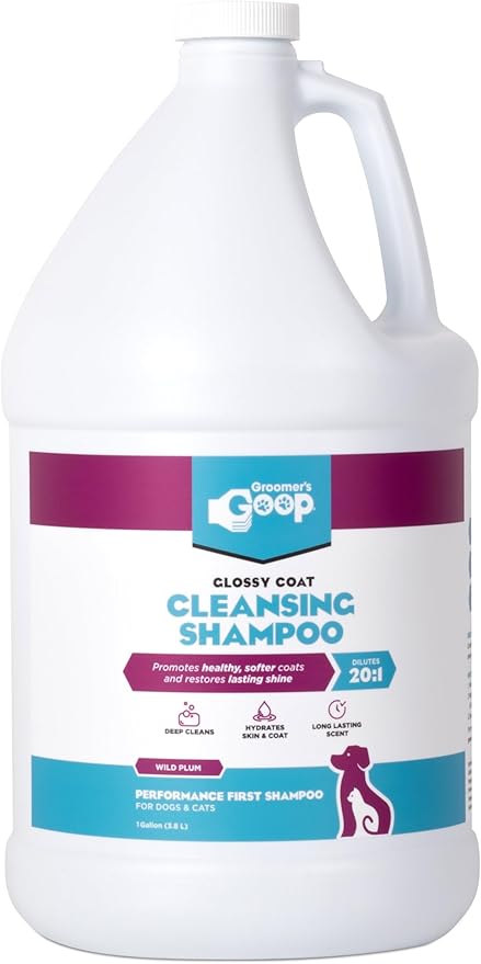 Groomer’s Goop Glossy Coat Pet Shampoo - Deep Cleansing Formula Enhances Shine & Luster in Dog & Cat Coats, Moisturizes Skin, Rich Lather - 1 Gallon Bottle