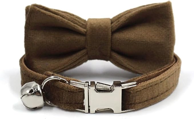 Personalized Cat Collar with Bells,Velvet Customized Small Cat Collar with Name Tag,Pet Collar with Name Phone Number Engraved ID Tags for Boy and Girl Kitten Cats (Brown)
