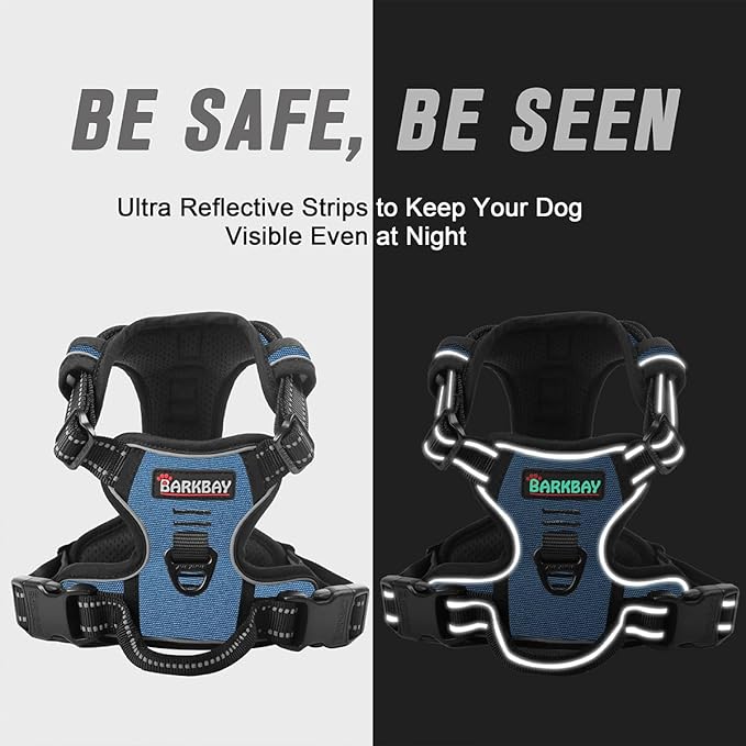BARKBAY No Pull Dog Harness Front Clip Heavy Duty Reflective Easy Control Handle for Large Dog Walking(Navy,S)