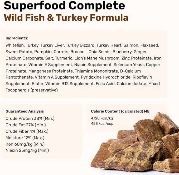 BADLANDS RANCH- Superfood Complete, Air-Dried Adult Dog Food - High Protein, Zero Fillers, Superfood Nutrition by Katherine Heigl (24 oz. Wild Fish and Turkey Formula)