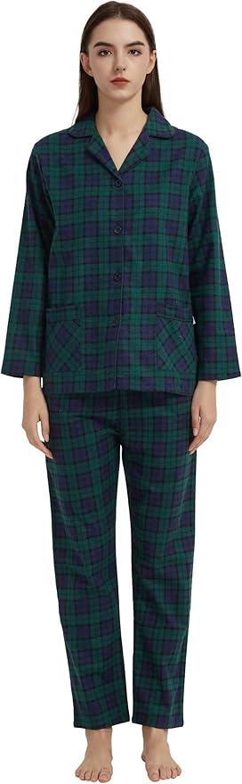GLOBAL Flannel Pajamas for Women 2-Piece Comfy and Cozy Flannel Pj Set Cotton Loungwear